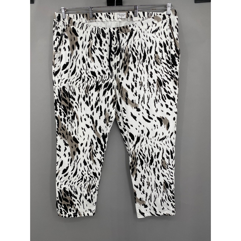 Seed to Style Organic Cotton Animal Print Pants‎ Women 3X Leopard White Safari